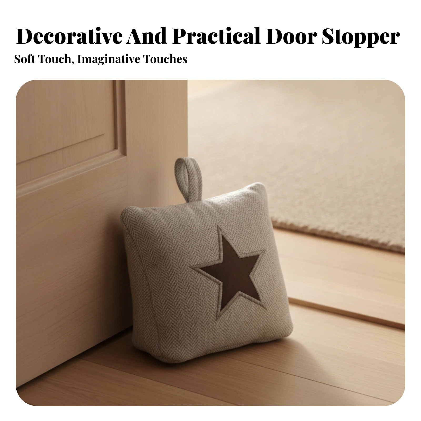 Weighted Textile Door Stopper Sturdy Doorstop with Handle Stitched Carry Loop Soft Textile Doorstop for Floor