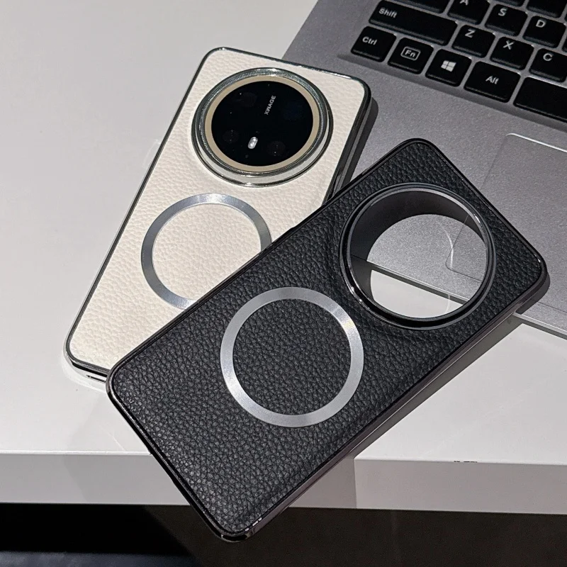 Luxury Leather Texture Magnetic For Magsafe Phone Case For Huawei Pura 80 70 Pro Plus Mate 70 60 Pro Plus Plating Matte Cover