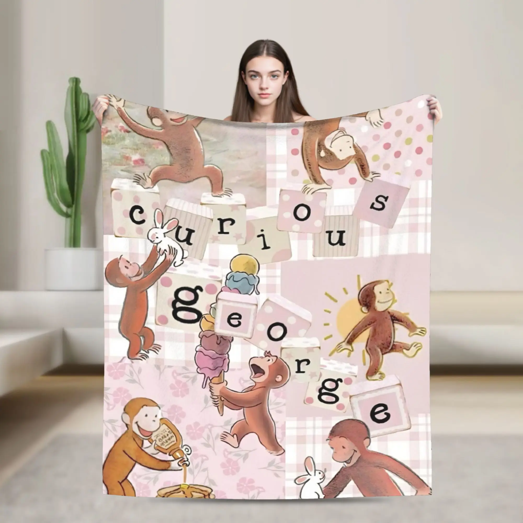 Curious George African Monkey  Print Blanket For Men Women Cozy Soft  Throw Blankets for Bed 50x60 Inches Multiple Sizes