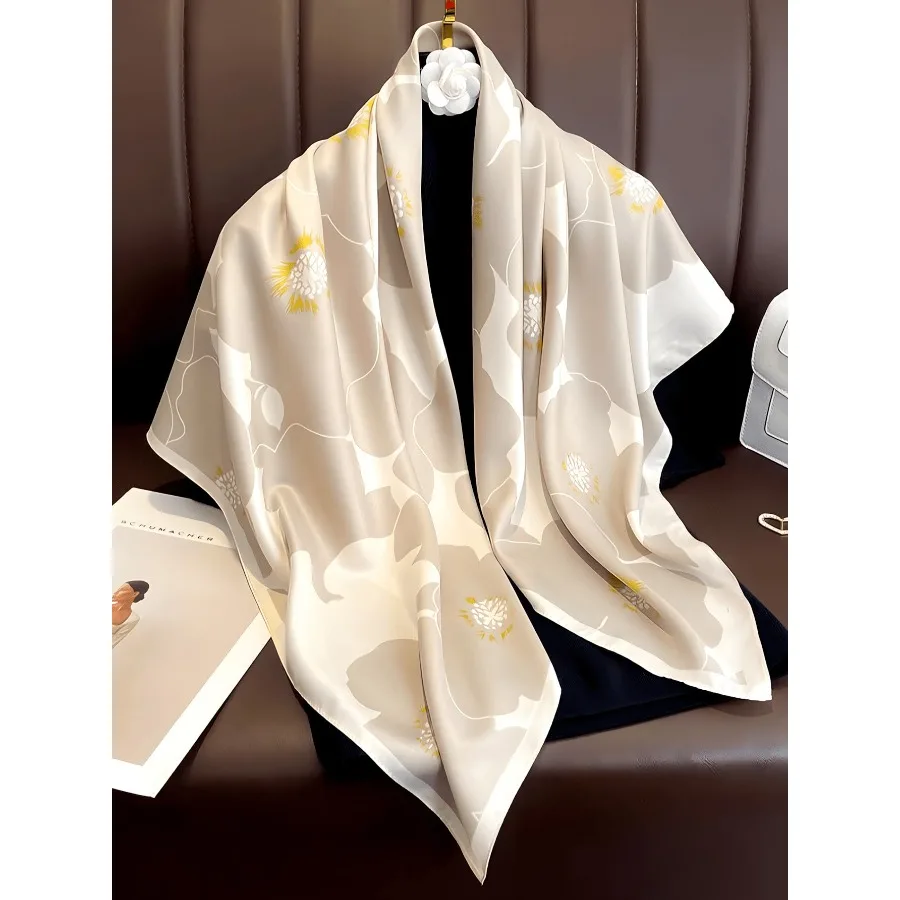

1pc Women Elegant Paisley Printed Satin Square Scarf, Breathable, UV-Protection, And Lightweight Scarf For Casual Style For Dress