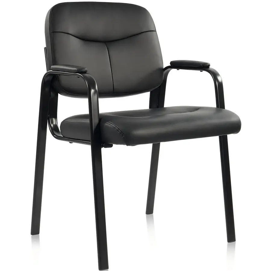 

Waiting Room Chairs No Wheels Set of 1, Leather Stationary Office Reception Guest Chair with Padded Arms for Elderly Desk Confe
