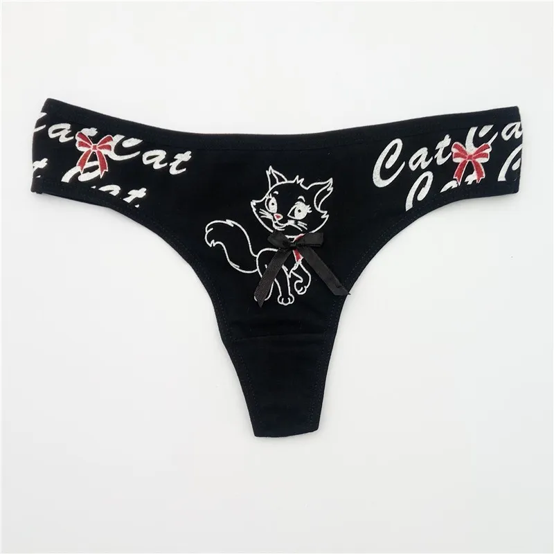 5 Pcs/set Sexy Thong for Women Girls Cotton G-Strings Ladies Panties,Cute Cat Print Thongs