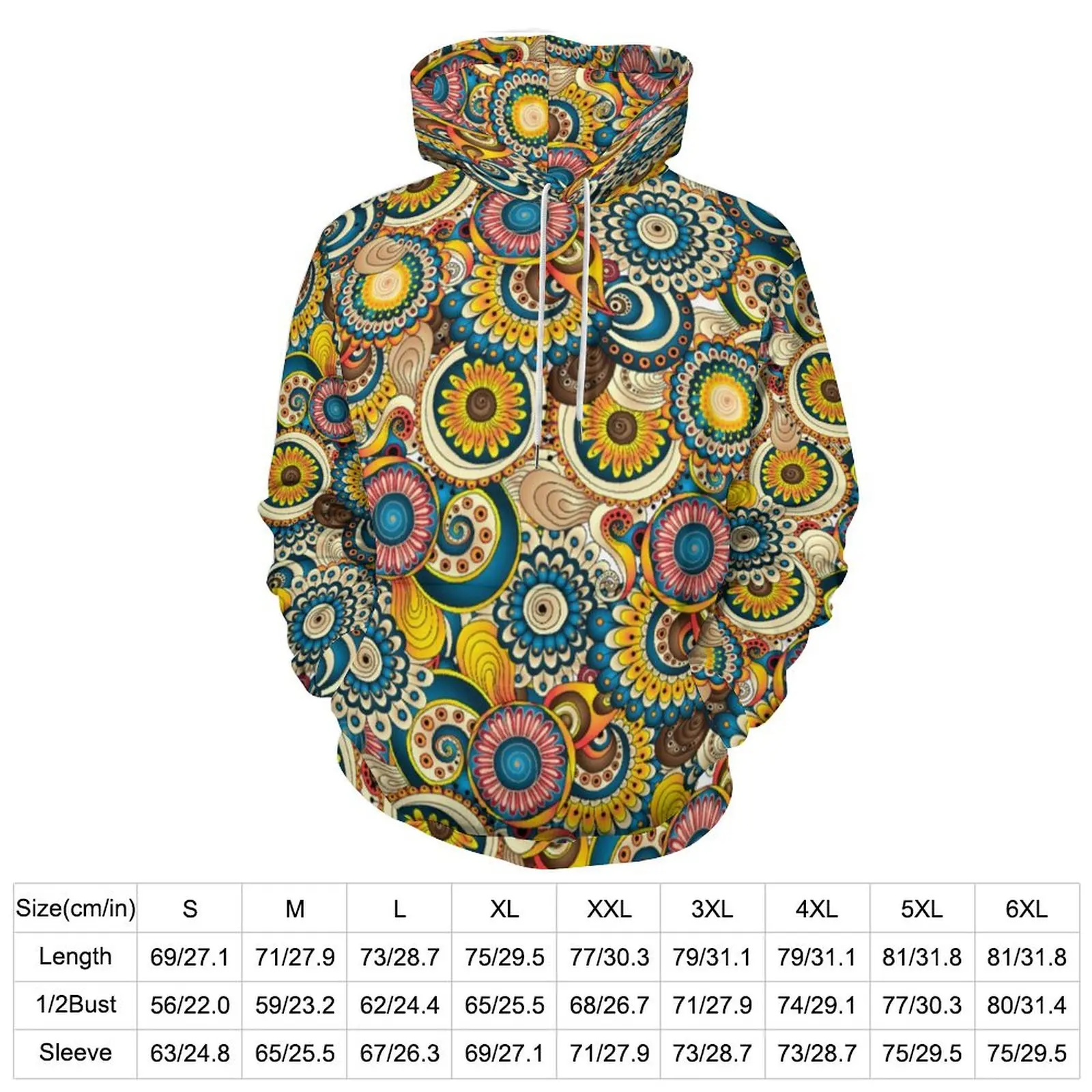 Multi Sunflower Loose Hoodies Abstract Swirl Artsy Pullover Hoodie Men Long-Sleeve Oversize Street Style Hooded Sweatshirts