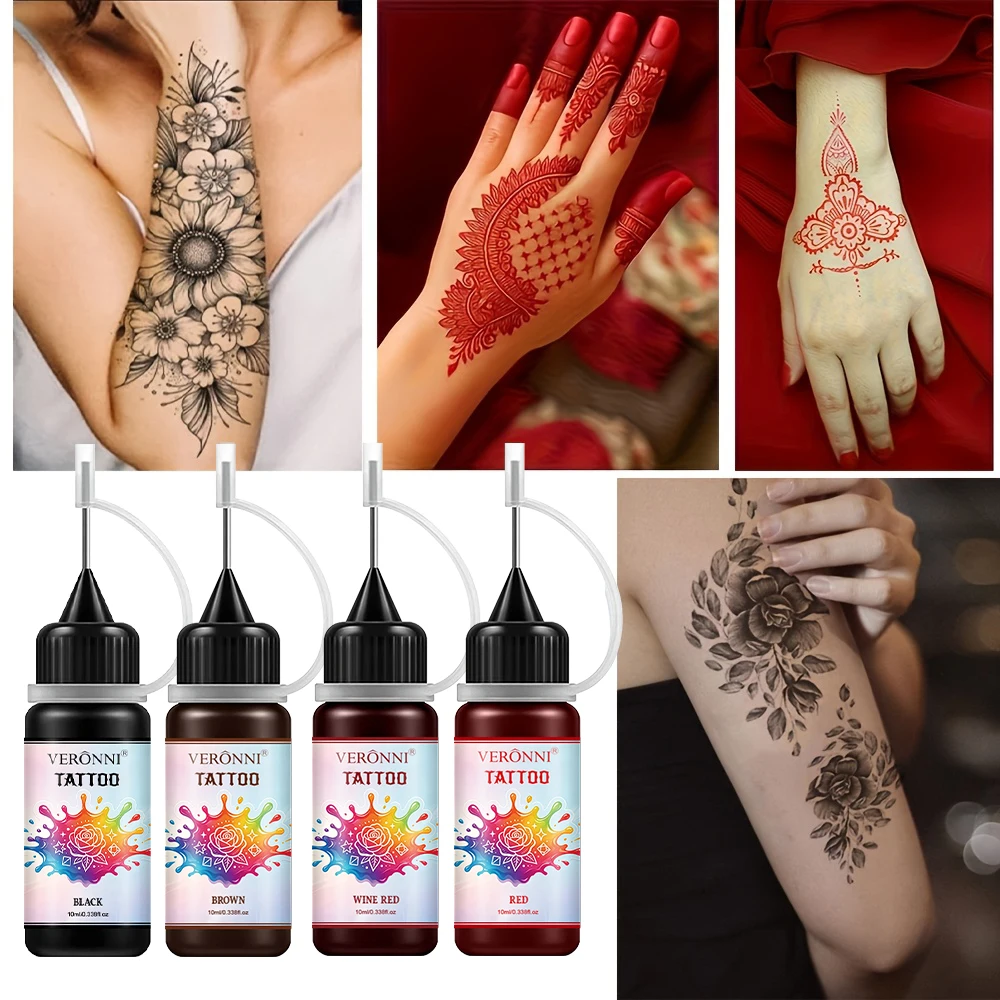 2 Bottles Black Temporary Tattoo Ink Kit With 32 Stencils DIY Body Art Henna Tattoo Set Waterproof Long Lasting