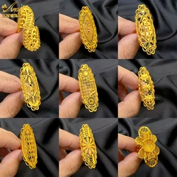 ANIID Ethiopia Arab Dubai Gold Plated Long Rings For Women Resizable Wedding Jewelry African Party Gift Nigerian Big Jewellery