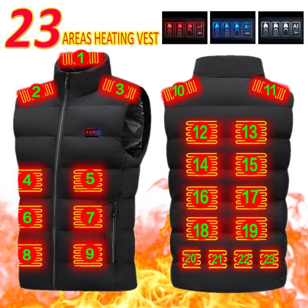 

23 Heating Areas Vest Jacket Men Winter Electric Heated Vest Men USB Infrared Waistcoat M- 7XL For Sports Hiking Camping Unisex