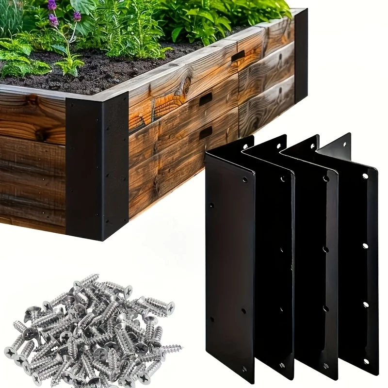60Pack 160mm Thickened L Corner Brackets 4 Sets 56 Screws Garden Fence Support 90 Degree Angle Iron Bed Shelf Connector Hardware