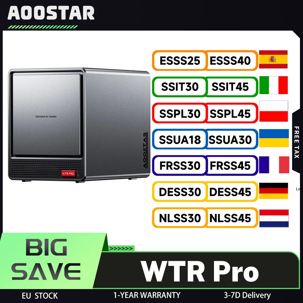 AOOSTAR WTR Pro NAS Mini PC Barebone (sans RAM sans SSD), AMD Ryzen 7 5825U 8 cœurs Max 4,5 GHz, HDMI+DP+Type-C Triple écran 4K