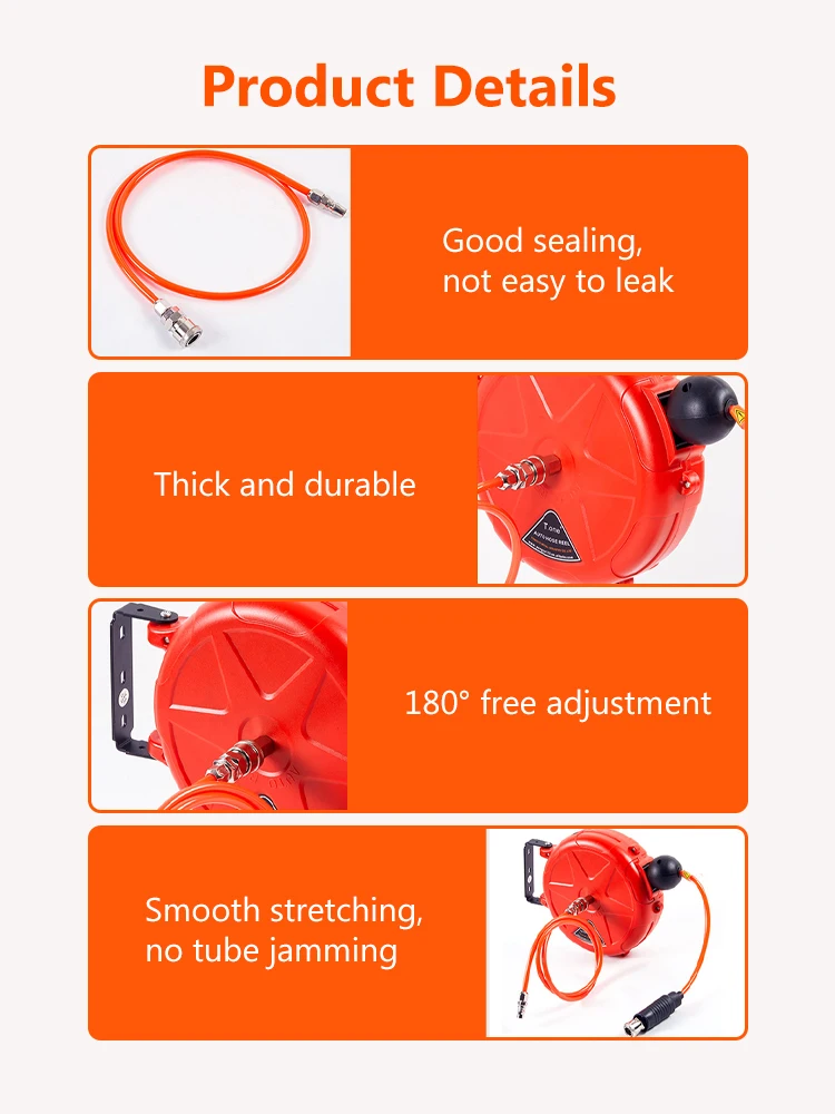 Compressor Hose Reel Retractable 10m Automatic Rewind Tool Commercial Reel With Swivel Bracket Quick Coupler Air Compressor