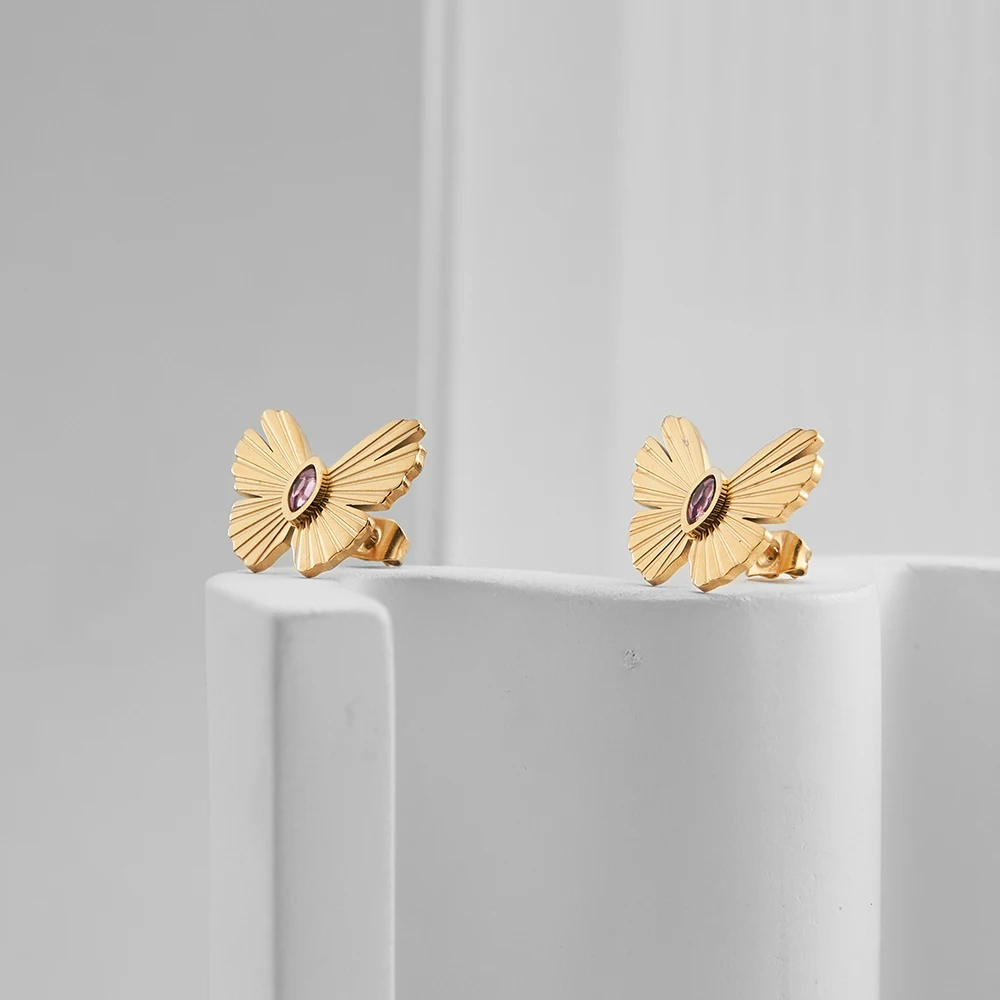 

ENFASHION Animal Series Butterfly Stud Earrings For Women's Stainless steel 18K Gold Plated With Zircon Fashion Jewelry E221426