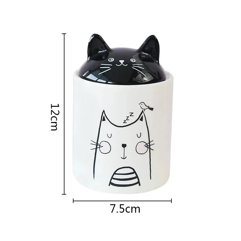 Cute Cat Ear Ceramic Jar with Lid Sealed Moisture Proof Jar Ring Necklace Jewelry Box Candy Grain Jars Kitchen Storage Container