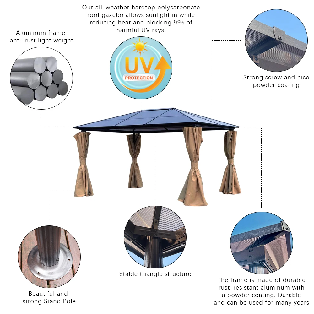 Custom 10x10 Ft. 3x3 M 3 X 3 / 3 X 4 Waterproof Patio Aluminum Cheap Manufacture Garden Outdoor Tent Hard Top Gazebos