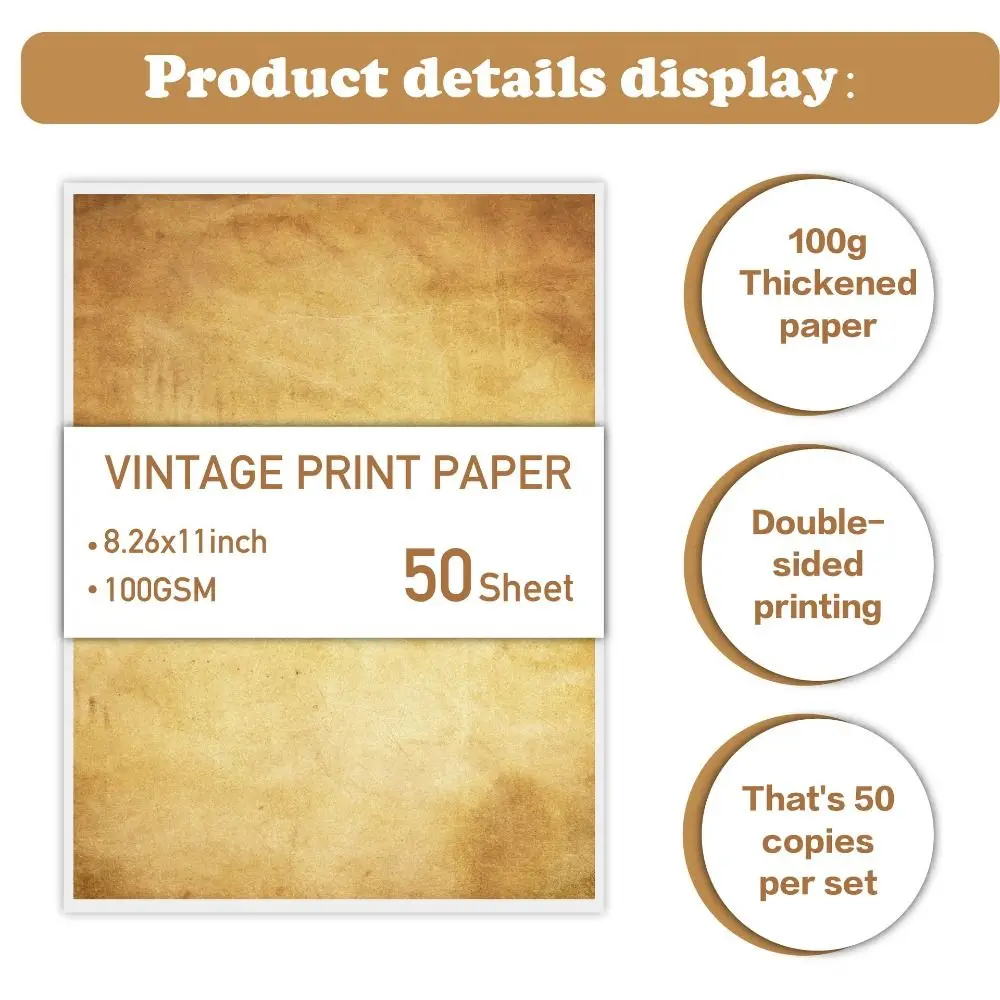 50 Sheets Vintage Stationery Writing Paper Simple Drawing Paper Literary Scrapbook Letter Paper Thicker Classical Printing Paper