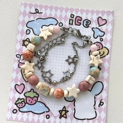 Double Layer Star Bracelet Fashion Aesthetic Charm Bangle Party Jewelry Pentagrams Beaded Bracelet Wristband Gift
