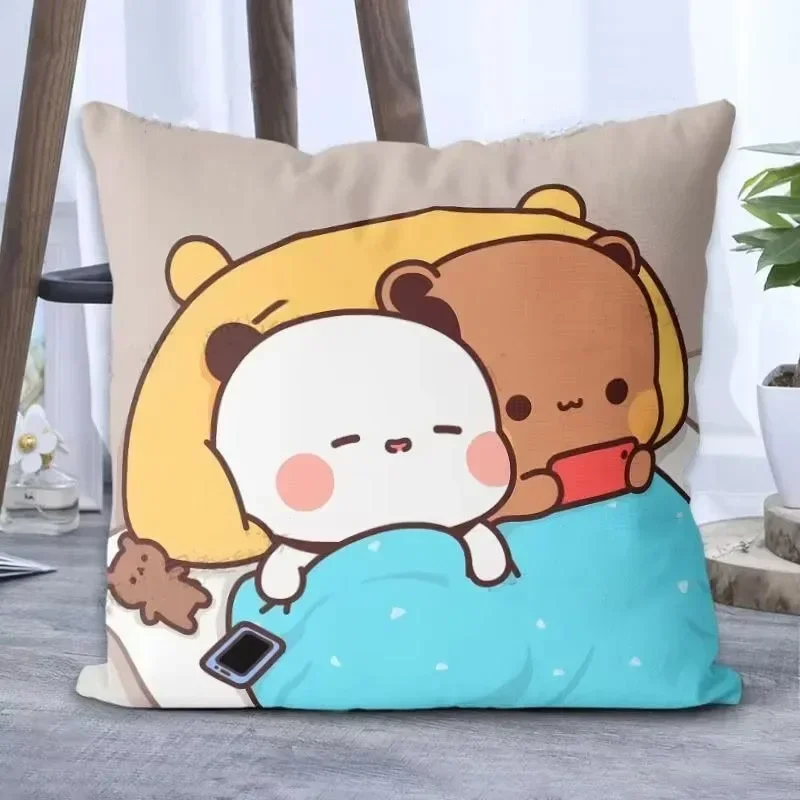 Panda Bubu and Doodle Print Couple Cartoon Series Square Pillowcase Soft Waist Sofa Cushion Cover Bedroom Room Pillowcase