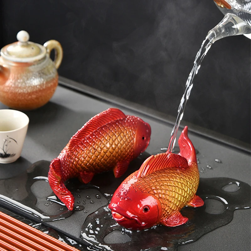 Creative Color Changing Tea Pet Resin Tea Table Ornaments Chinese Mascot Koi Carp Two Fish Report Happiness Zen Tea Ornaments