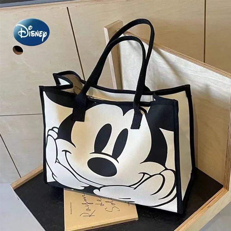 

Женская парусиновая сумка Disney с Микки Маусом, большая вместительная сумка на плечо, мультяшная дорожная сумка для покупок