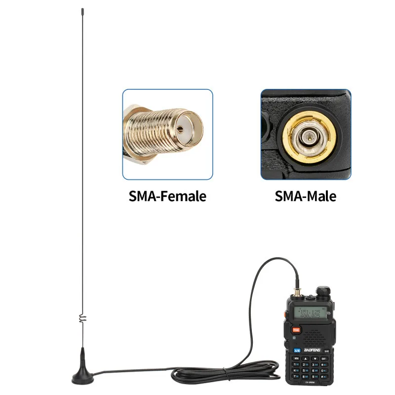 BAOFENG-antena de Radio bidireccional para walkie-talkie, UT-108UV de banda Dual, Base magnética de SMA-F aérea para BAOFENG, UV-5R, UV-B5, UV-B6,