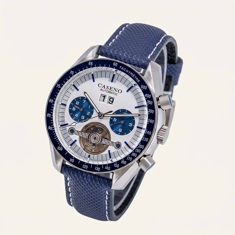 42mm Fully Automatic Mechanical Watch Genuine Leather Strap Transparent Case Back3atm Water Resistance Calendar Solid Steel Case