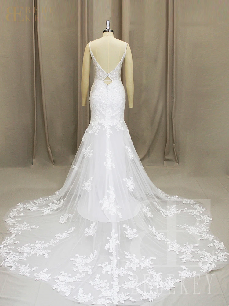 BEBEKEY Robe de mariée de luxe personnalisée bretelles Spaghetti Robe de soirée de mariage sirène dos nu robes de mariée robes formelles Robe