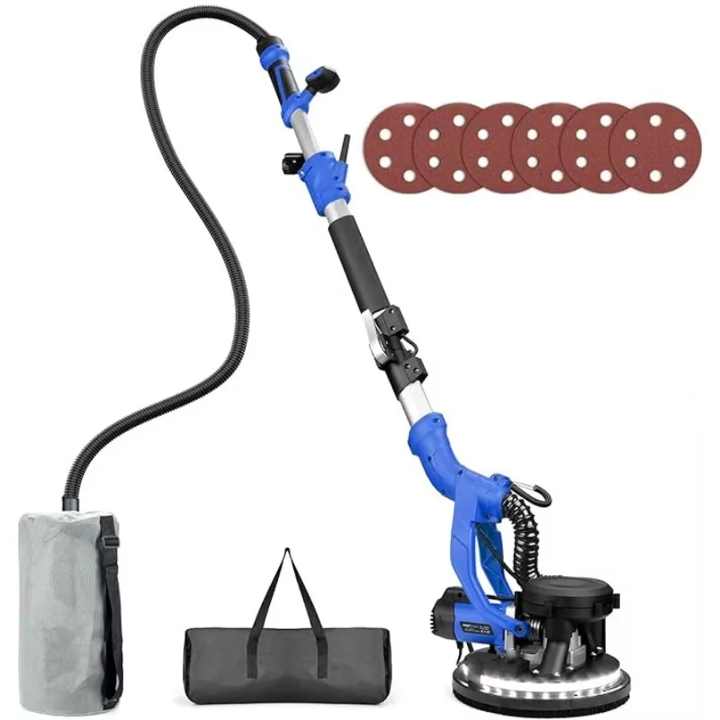 Drywall Sander 1780W 220V Popcorn Ceiling Removal Tool Foldable Automatic Vacuum Dust Collection LED Light Hook Loop 6 Variable