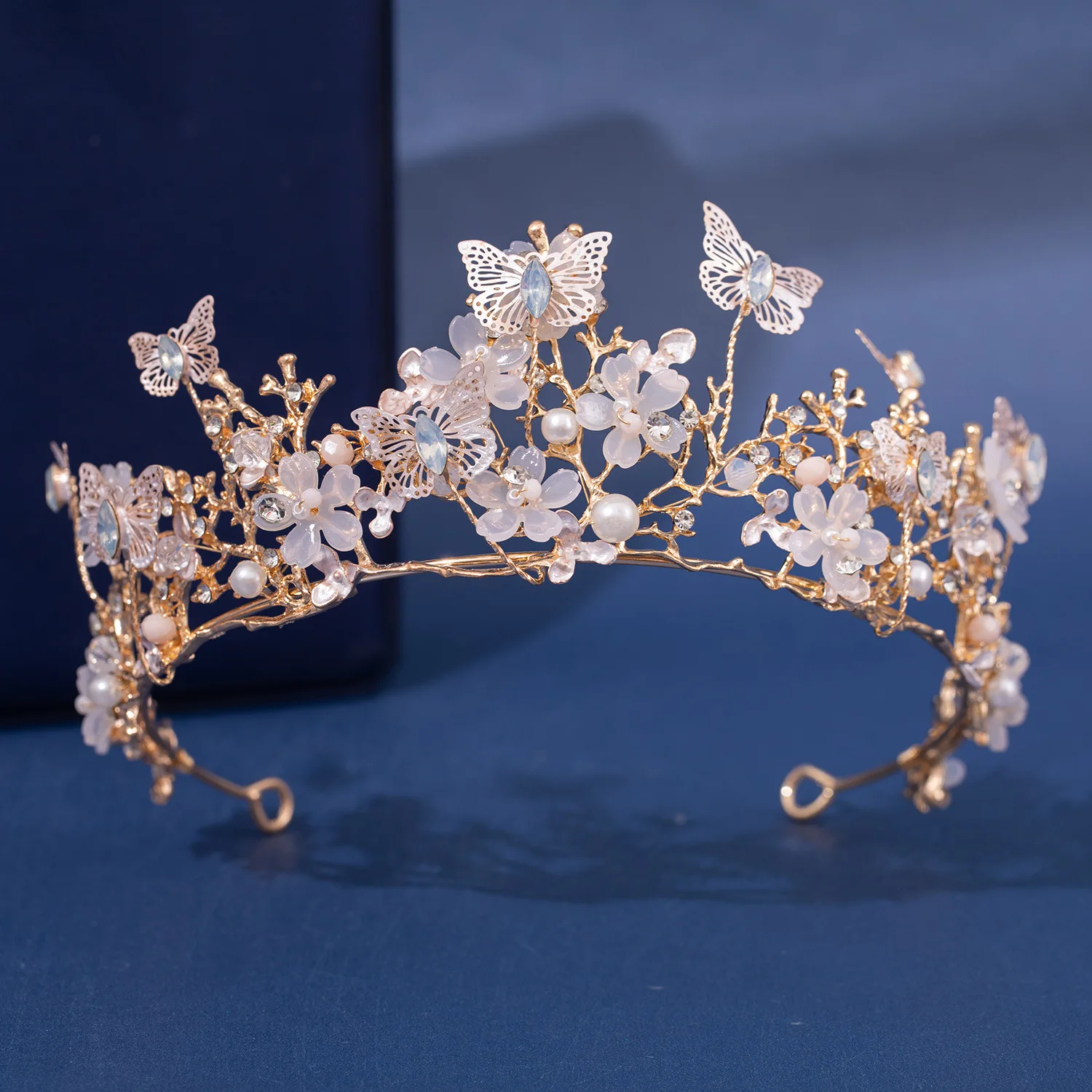 Handmade Crown Cross-border Butterfly Crystal Crown Headband Bride Wedding Headdress Veil