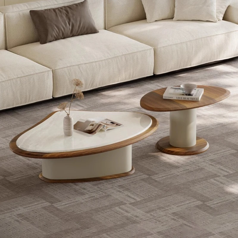 

High-end marble art modern wabi-sabi wind special-shaped simple small apartment coffee table combination