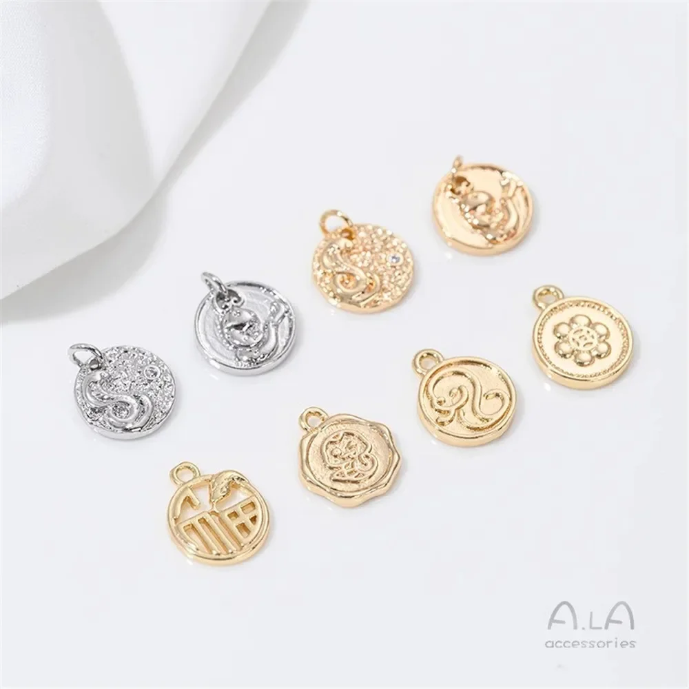 14K Gold-plated Zodiac Snake Year Blessing Pendant Natal Year Snake Pendant DIY Bracelet Necklace Jewelry Charm Pendant
