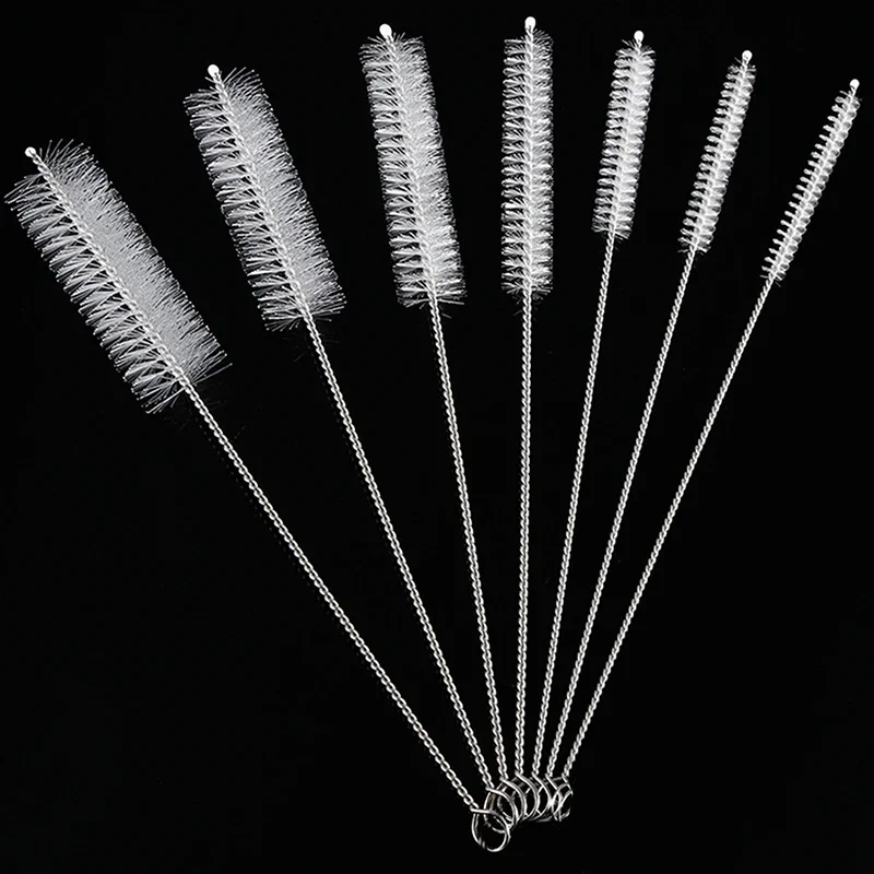 7PCS Bottle Clean Brush Set Stainless Steel Soft Hair Brush Pipette Straws Brush Multipurpose Household Cleaning Tools