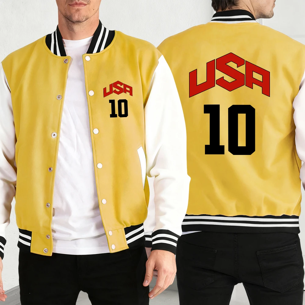 

Usa 10 Art Letters Print Mens Jackets Harajuku Baseball Jersey Fleece Loose Multicolor Clothing Unisex Autumn Warm Vintage Top