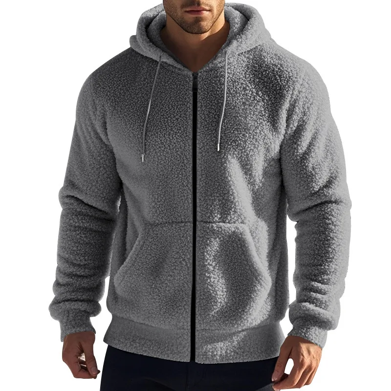 American Winter Men's Thickened Warm Double-Sided Fleece Coat Loose Zip Cardigan Casual Hooded Jacket