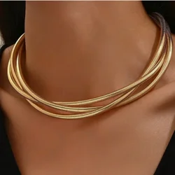 Punk Hip-hop Style Exaggerated Gold Color Spiral Necklace for Women Men Simple Fashion Holiday Party Jewelry Accessories