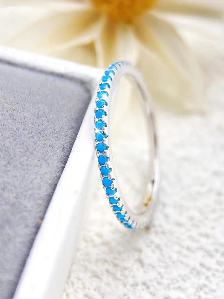 925 فضة شخصية لامعة 1.4 مللي متر كامل الزركون تكويم خاتم عادي للنساء اليومية حفلة موضة غرامة مجوهرات