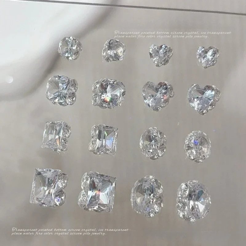 2Pcs Integrated Zircon Nail Stacked Rhinestone, Handmade Full Diamond Large Square Nail Charm, Sparkly Luxury Nail Art Decor