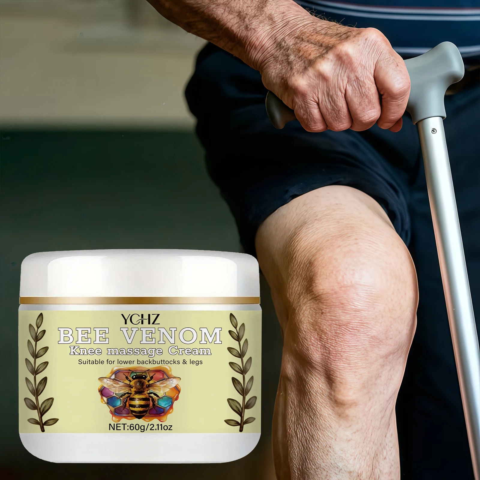 Bee Venom Massage Ointment — Fast-Absorbing Moisturizing Cream with Chamomile and Eucalyptus Extracts, Relieves Skin Discomfort, Suitable for Knees, Hands, Feet, Waist — Suitable for All Skin Types