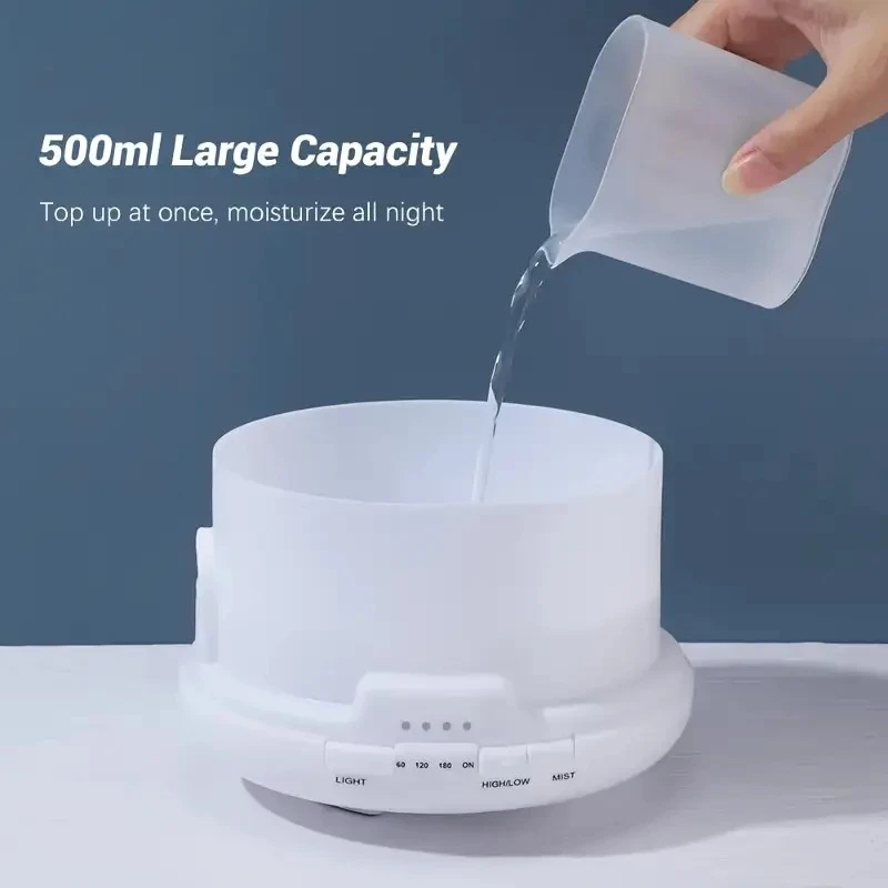 موزع روائح عطرية USB سعة 500 مل مع إيقاف تلقائي، وإضاءة ليلية LED بـ 7 ألوان، ومرطب للزيوت العطرية المدمجة للمنزل والمكتب،