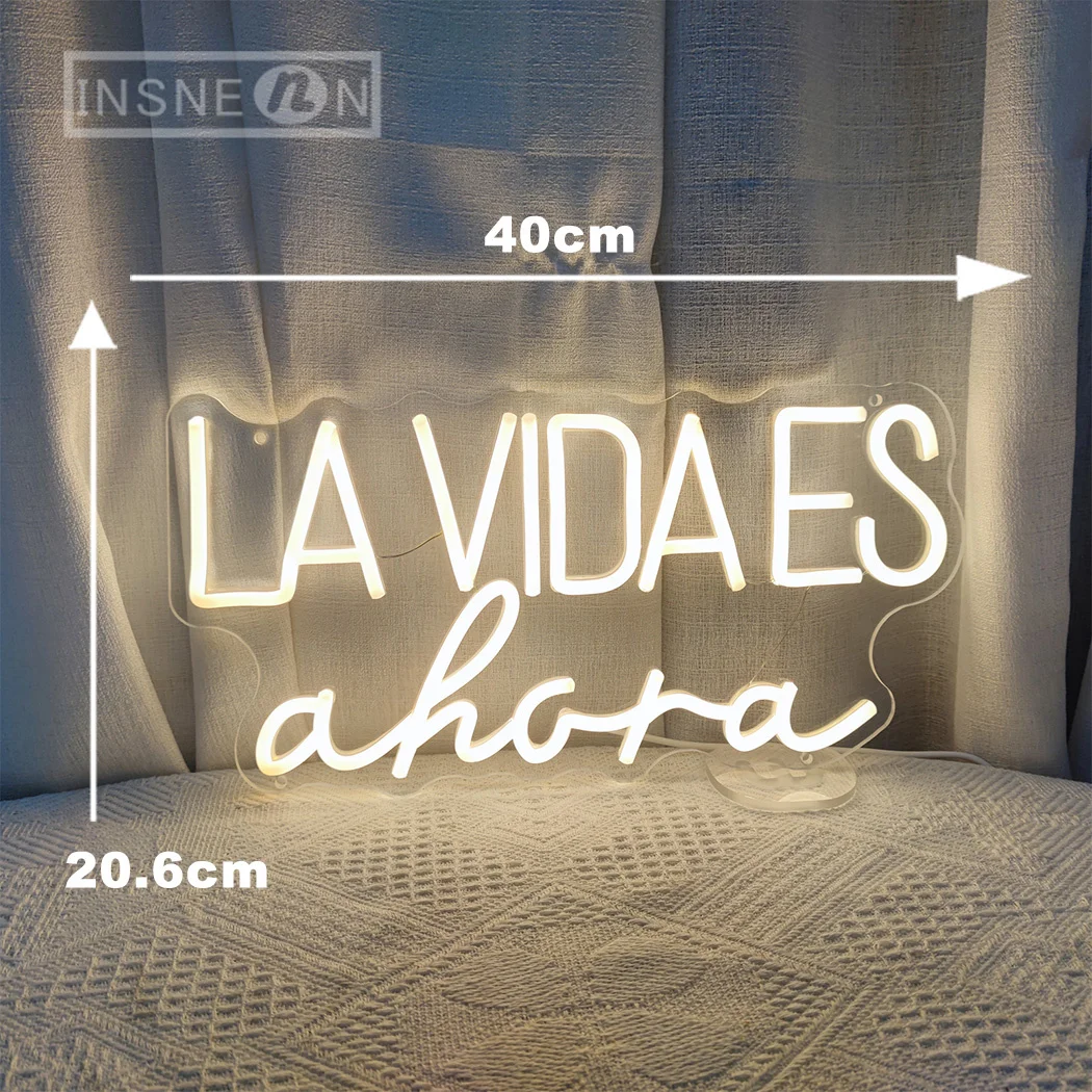 لافتة ليد نيون La Vida Es Ahora معلقة على الحائط ، لافتات نيون أكريليك للغرفة ، ديكور غرفة النوم ، ديكور جداري جمالي ، هدية ضوء ليلي