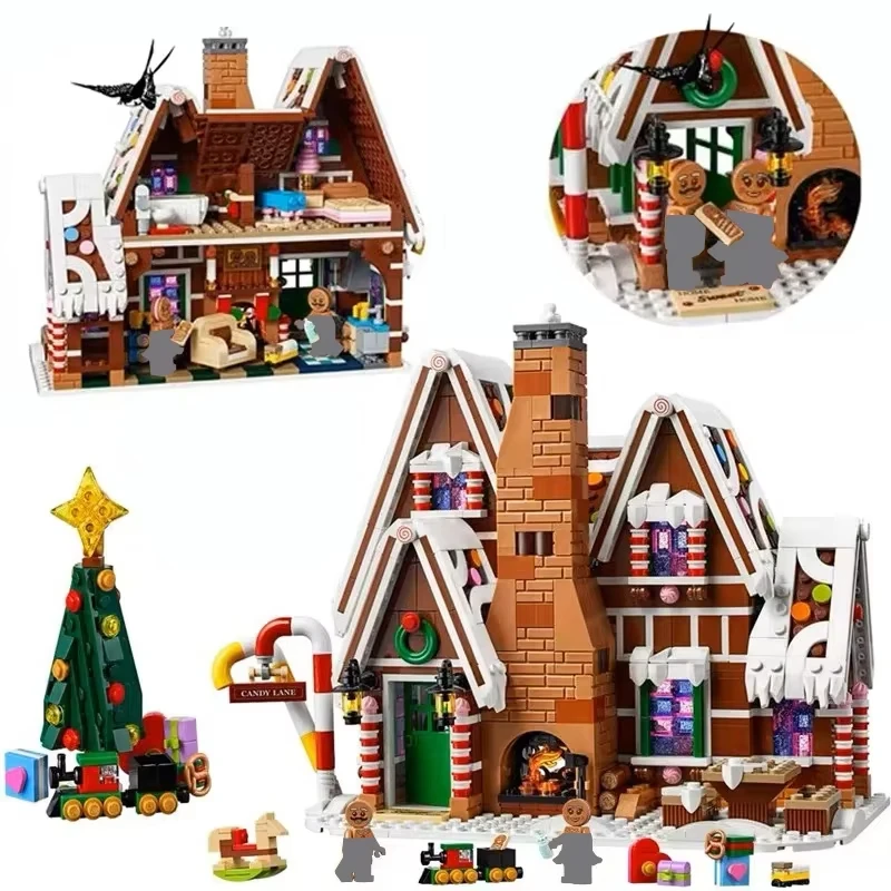 Décennie s de construction de paysage de maison de pain d'épice du père Noël, kit de village d'hiver de brique, jouets d'assemblage légers, cadeaux de Noël