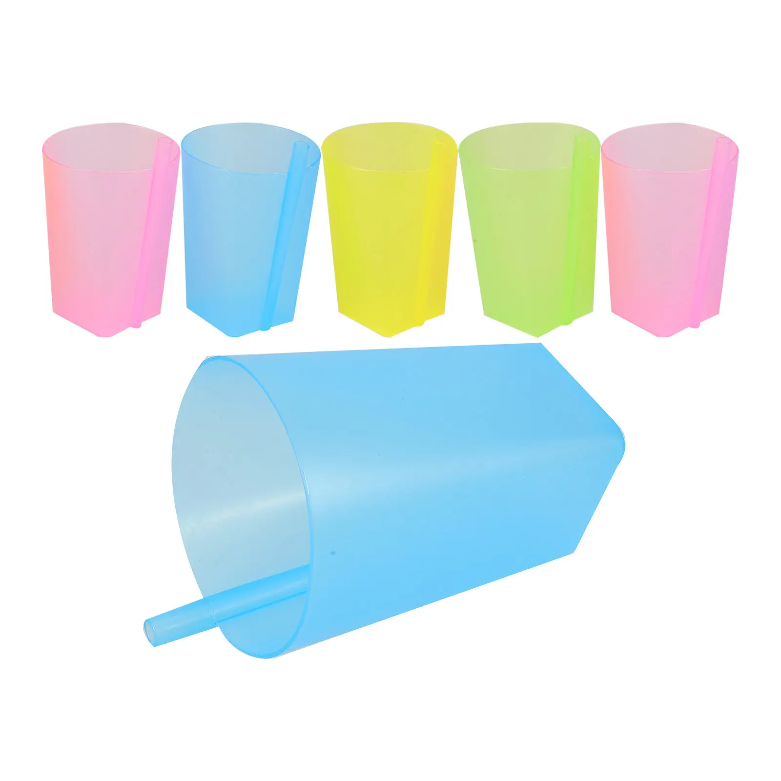 

6Pcs Plastic Sippy Cup for Children Food Grade Material No Spill Design with Built in Straw Ideal for Kids Drinking At Home Or