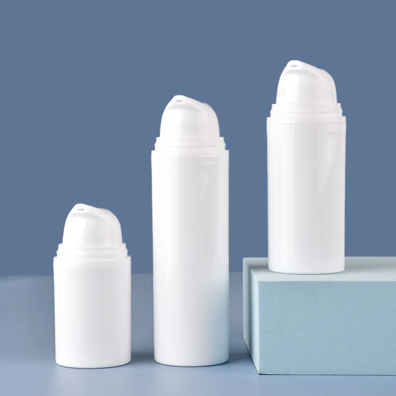 Hurtownia 15ml 30ml 50ml plastikowe butelki podróżne krem wielokrotnego napełniania butelka biały Airless pompa emulsja próżniowa balsam w butelce
