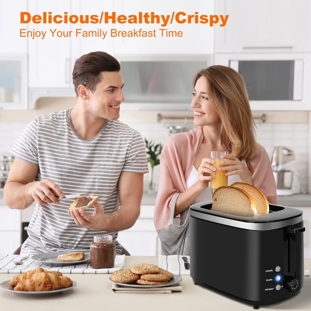 Toaster 2 Slice Stainless Steel Toasters 7 Shade Settings Defrost/Bagel/Cancel with Removable Crumb Tray for Bread, Waffles