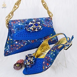 QSGFC The latest INS Style All-match French Open-toe Rhinestone Stiletto Low Heel Shoes Royal blue Color Women's Shoes And Bags