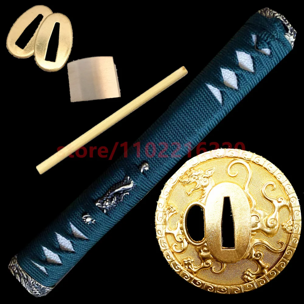 Good 30cm Battle Tsuka Handle Hilt Brass Tsuba Handguard Brass Habaki Seppa Japanese Real Japan Samurai Katana Sword FIttings