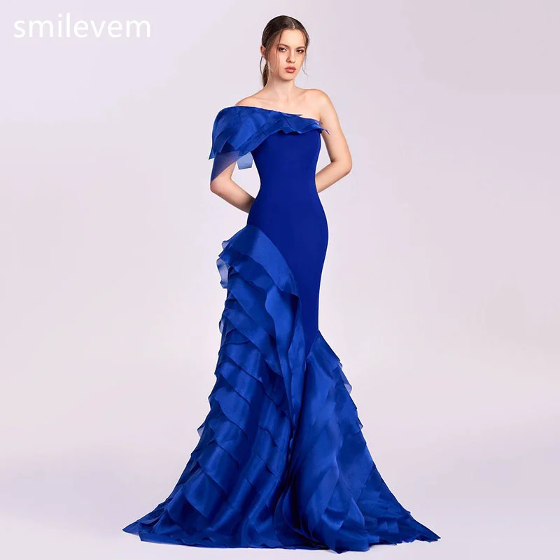 Smileven  Blue Mermaid Evening Dresses Beading Pleats Saudi Arabic Prom Gowns Blackless Formal Party Dress Customized 2024