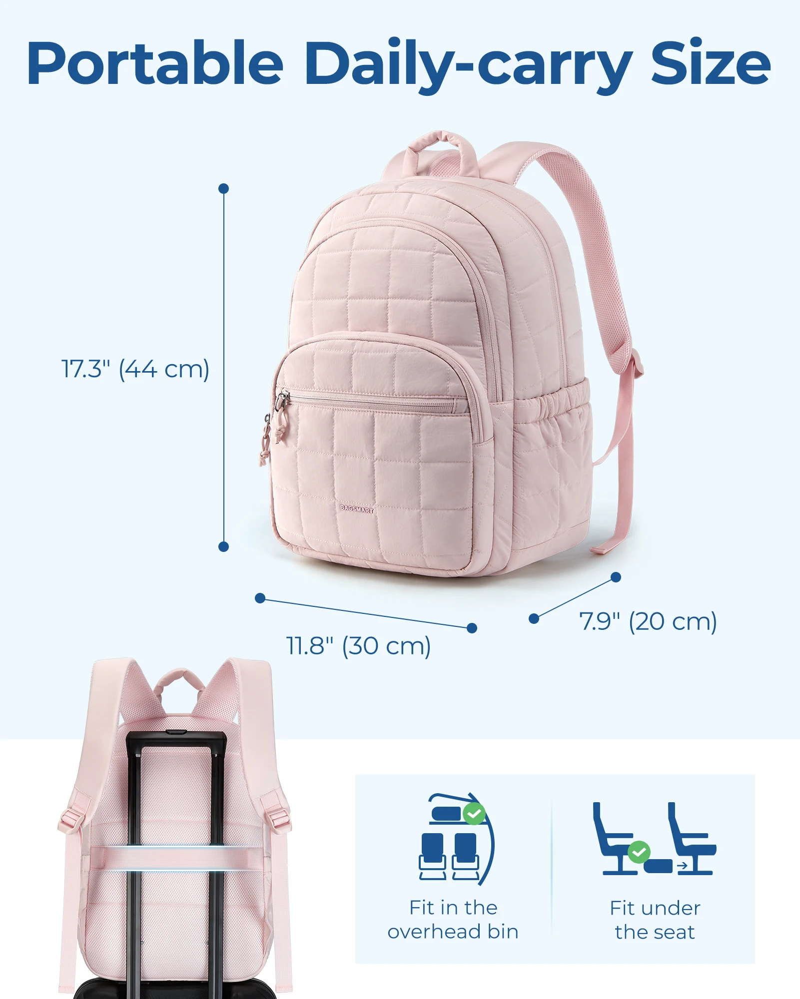 Bagsmart-女の子のための大容量のランドセル、ラップトップバッグ、大学のバッグ、かわいい旅行のブックバッグ、女性のファッション、15.6インチ