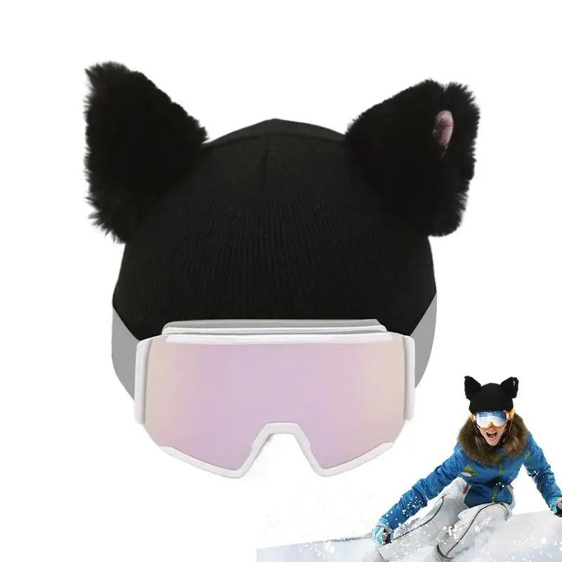 

New Cute Cat Ears Ski Headgear Cover Double board Men Women Single Board black Plush Helmet Head Cover Outdoor Warm Protection