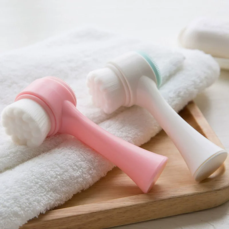 ‌ Spazzola per il viso in silicone 3D Detergente a setole morbide su due lati per la pulizia profonda Massaggio Esfoliante manuale Rimozione di punti neri dell'acne