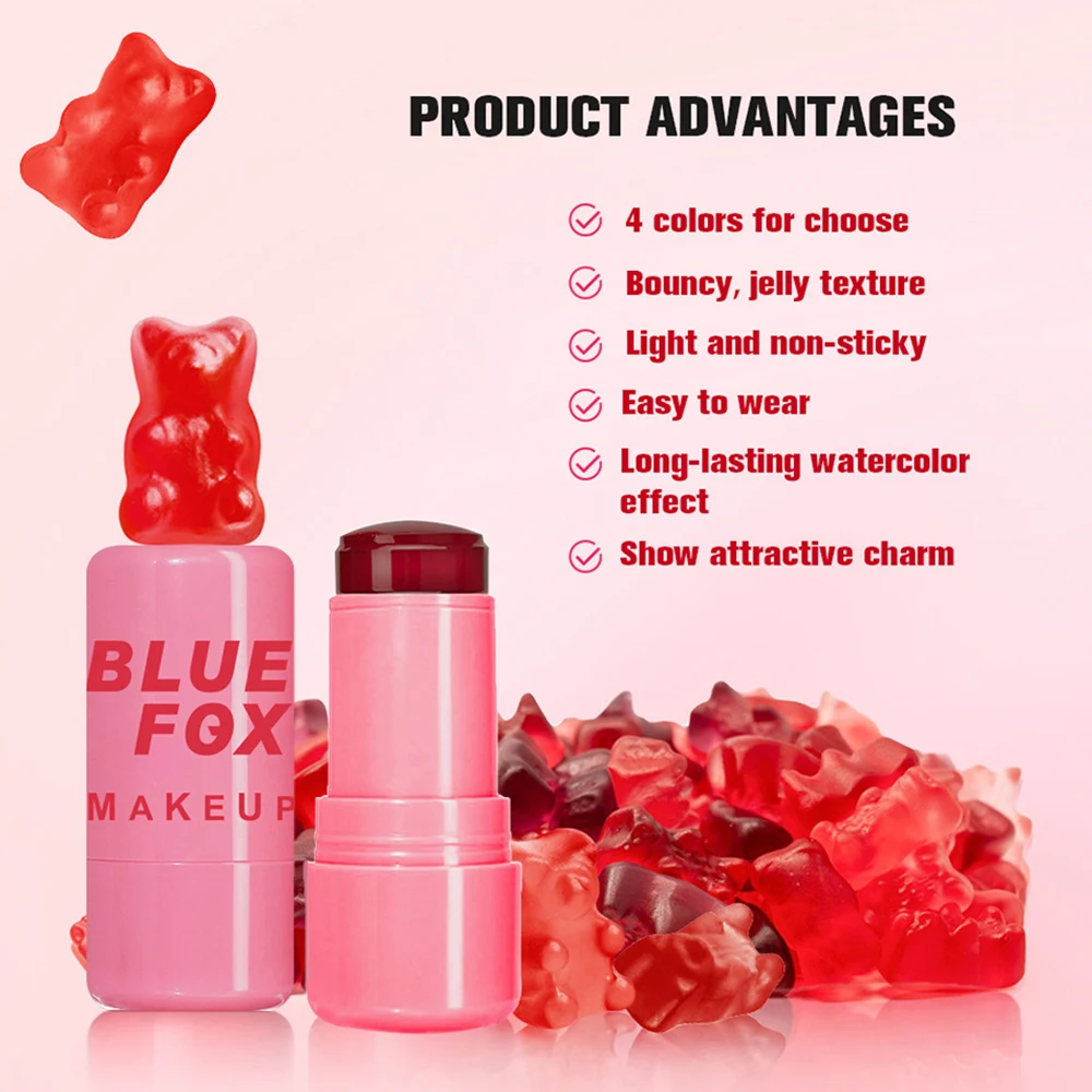 Water Jelly Lipstick Rouge Powder Blusher Stick Multi Functional Waterproof Long-lasting Lipstick Cosmetics 4 Color Liquid Blush