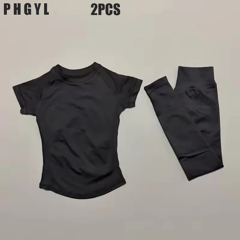 imact L0g0 2-delig sportpak met korte mouwen, naadloze yoga-top, fitnesspak, dames workout, hardloopsportbroek, fitnesspak
