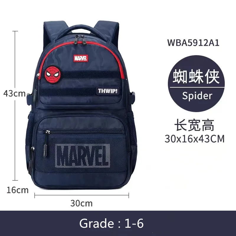 Disney-Mochila ortopédica para meninos, bolsas escolares de lazer Homem-Aranha de Ferro, presente infantil, bolsa de ombro primária, nova